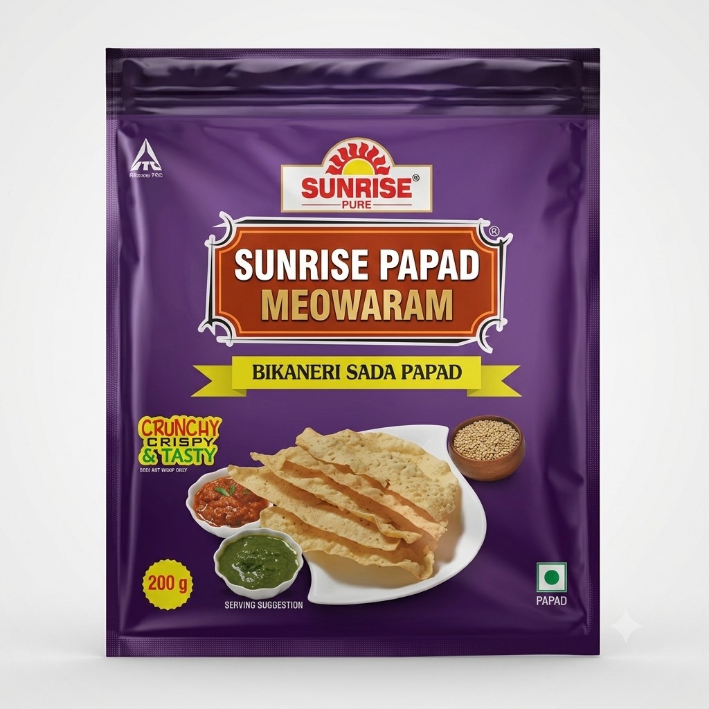 SUNRISE PAPAD 200GM MEOWARAM BRAND MRP